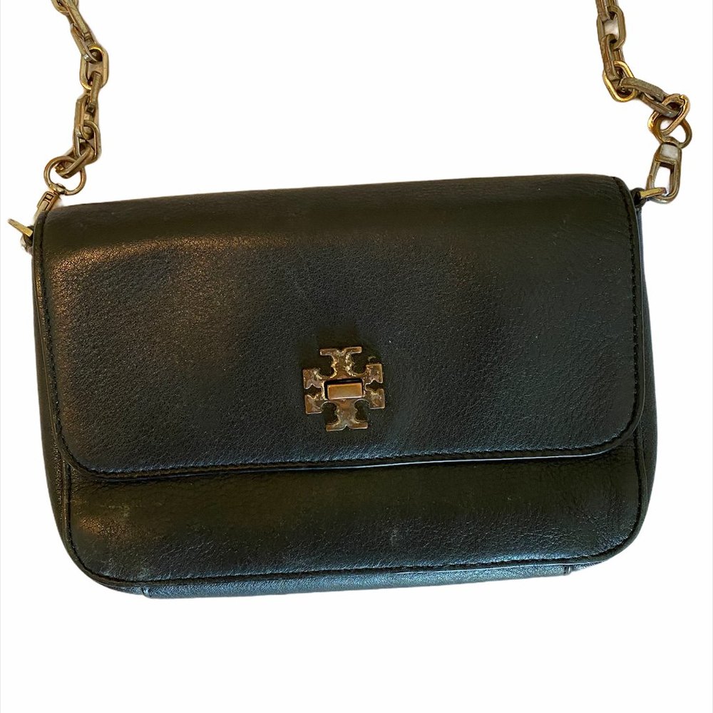 Tory Burch Black Leather Crossbody Gold Chain